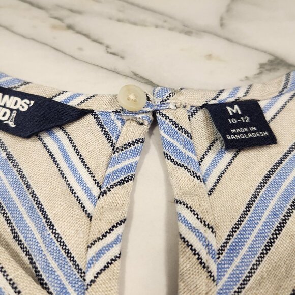 Lands End Sleeveless Striped Linen Midi Dress Keyhole Back Womens Size M 10 12 - Picture 4 of 15